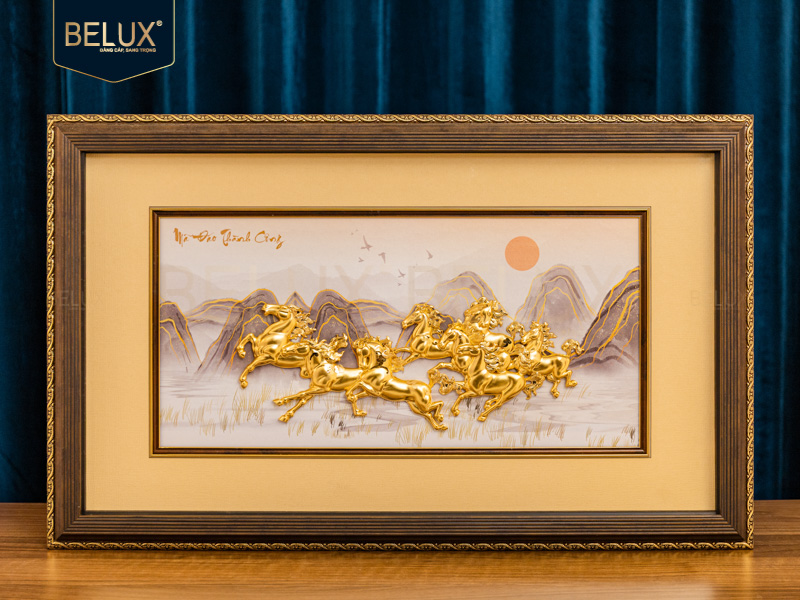 Tranh Bát Mã Dát Vàng 24k 65x40cm